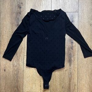Wolford Black Sheer Polka Dot 3/4 Sleeve Bodysuit Size